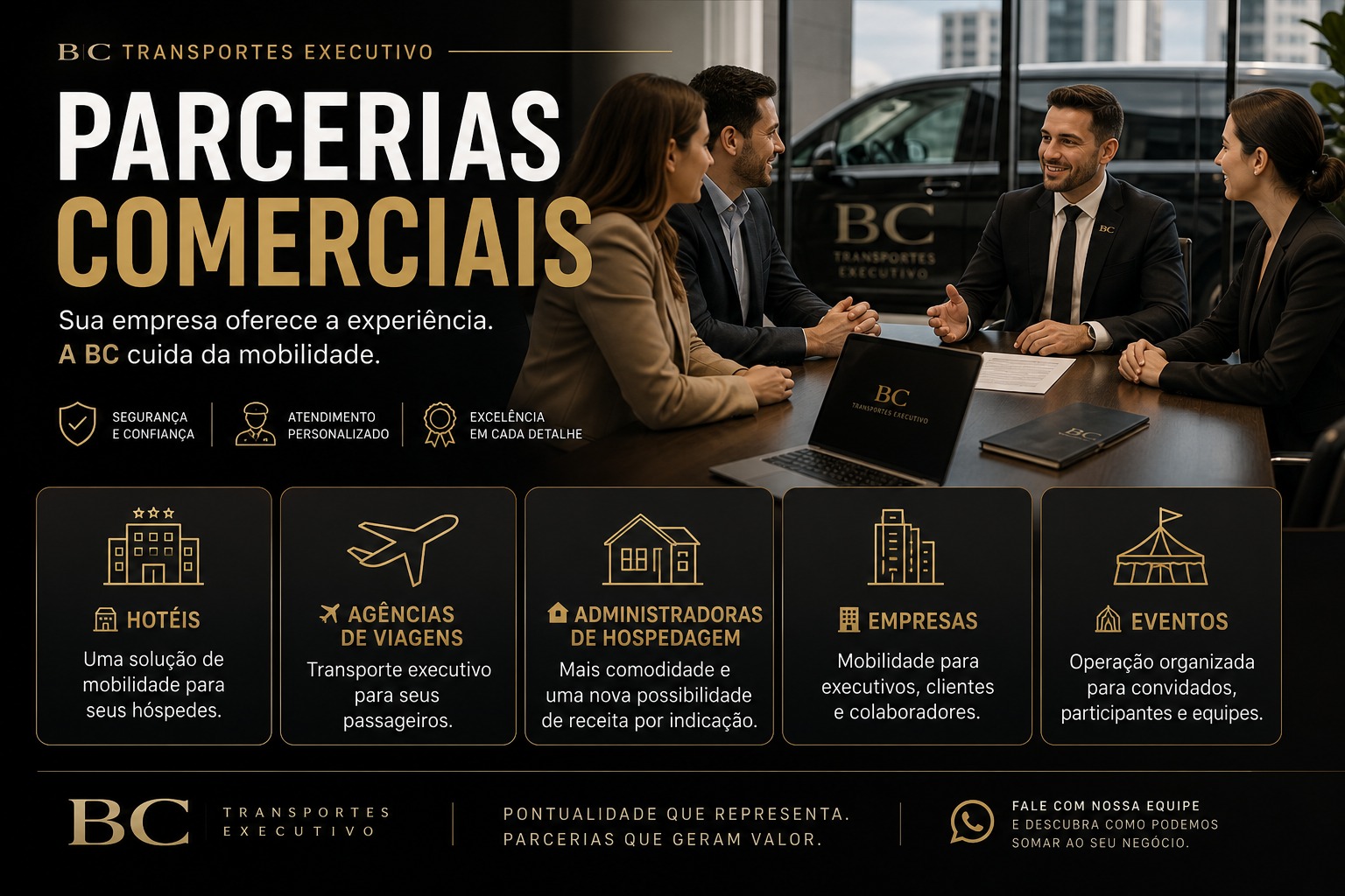 Reunião comercial para parceria em mobilidade executiva
